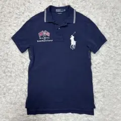 希少 ポロ ラルフローレン ポロシャツ ビッグポニー ネイビー 白 USA 国旗