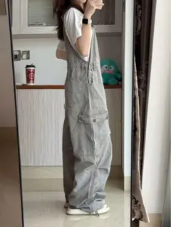 デニム生地オーバーオール✴︎ゆったりリボン可愛い❤️女子会旅行にピッタリ