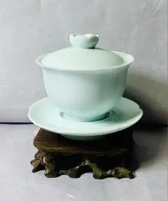 宋汝窯天青釉開片瓜稜蓮の葉口杯茶碗 景徳鎮 陶磁器 装飾品 工芸品美術