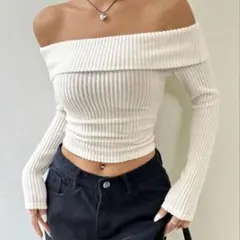 SHEIN オフショルダー リブニット ホワイト 長袖