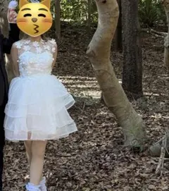 ホワイト フラワー刺繍 ウェディングドレス ショート　ふわふわ