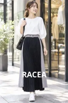 RACEA スカートプリーツスカートダブルスカートかぶせタイプMウエストベルト付