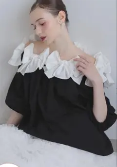 meraki メラキ ボリュームリボンオフショルブラウス ゆかぴさんコラボ 