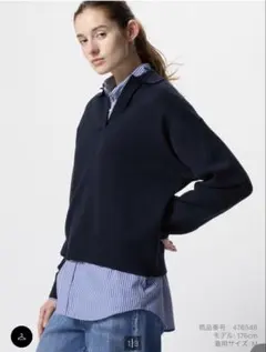 UNIQLO スムースコットンリラックスポロセーター　ネイビー　XL