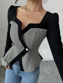 SHEIN コントラストカラー 長袖 ブラウス シャツのサムネイル