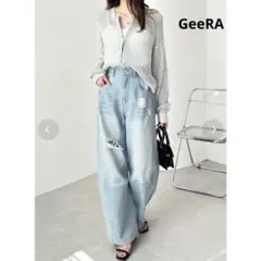 GeeRAジーラ カーブデニムパンツ バレルレッグデニム ダメージ Lのサムネイル