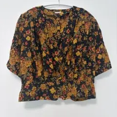 VINTAGE 80s ポリエステルブラウス 半袖 ポリ 黒 ML レトロのサムネイル