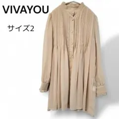 d*7様 VIVAYOU ベージュ シアー長袖ブラウス ボウタイ付き M 春コーのサムネイル