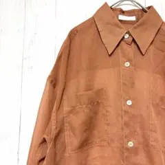 アルアバイル 茶 M リネンライクオーバーサイズ透け感シースルーシアーシャツ