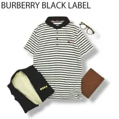 バーバリーブラックレーベル ホースロゴ刺繍 半袖 ポロシャツ ボーダー柄