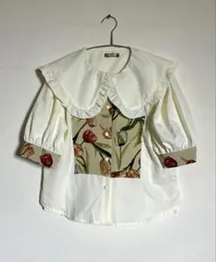 kutir クティールとレトロ ビッグ襟フリルゴブランブラウス チューリップ柄