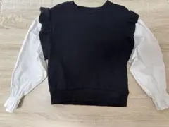 リブ編み黒白長袖トップス 130サイズ