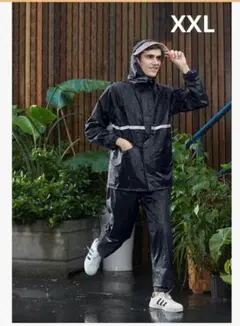 【美品】防水 レインスーツ 二重構造帽子 男女兼用（ XXL, ネイビー)のサムネイル