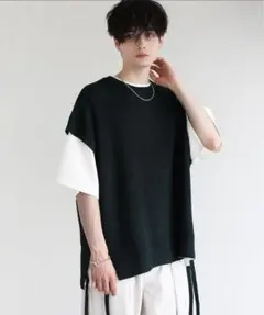 LILL/サイドレース畦編みニットベスト ダークグリーン