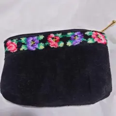 FEILER 花柄刺繍 ポーチ 黒