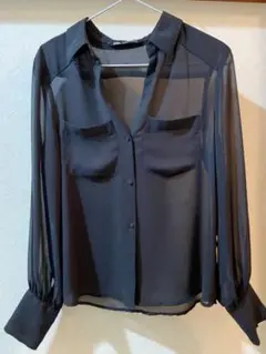 【ZARA シースルーブラックシャツ 長袖 XS】