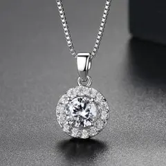 A1101c【純銀製】ネックレス　CZダイヤ　1粒　サークル　プラチナシルバー