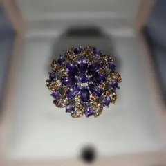 未使用❣️アメジスト＆サファイア＆ガーネット925K14仕上げ花デザインリング