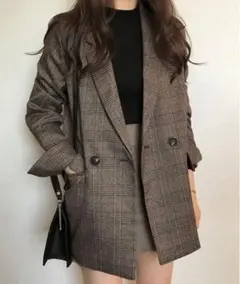 DAYCLOSET レディース 袖スリット入りグレンチェックテーラードジャケット