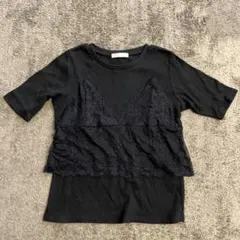 レース切り替え リブ 半袖　Tシャツ ブラック　レディース　　Mサイズのサムネイル