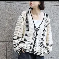 【美品】coen クロシェ編みVネックカーディガンのサムネイル
