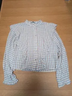 ZARA チェック柄 フリル 長袖ブラウス