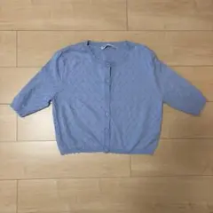 ザラ ZARA レース オープンニットカーディガン 半袖 ブルー