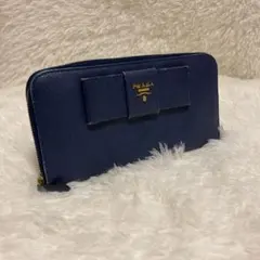 PRADA プラダ　長財布　リボン　ギャンティ　タグ　付属品　折りたたみ　紺 PRADA プラダ 長財布 リボン ギャンティ タグ 付属品 折りたたみ 紺