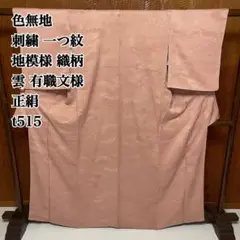 色無地 刺繍 一つ紋 地模様 織柄 雲 有職文様 正絹 t515