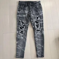 美品　ダメージ加工 スキニーデニムパンツ グレーのサムネイル