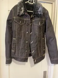 ブラウンデニムジャケット ファー付き