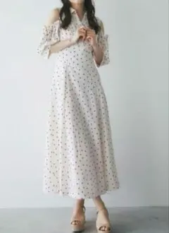 【美品】toccoハート柄オープンショルダーバックレースアップワンピースM