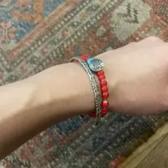 ブレスレット　アンクレット　チェコビーズ　ホワイトハーツ　ターコイズ