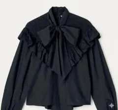 ZARAフリルリボン付きブラックブラウス黒ギャザーMサイズザラ