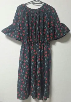 GU×UNDERCOVER ワンピース 5分袖 ローズ UNDERCOVER