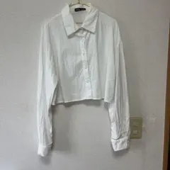 SHEIN ホワイト クロップドシャツ 長袖 ショート丈 ワイシャツ