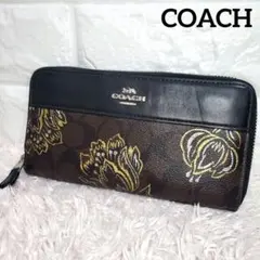 COACH コーチ シグネチャー 花柄 ラウンドファスナー 長財布 財布