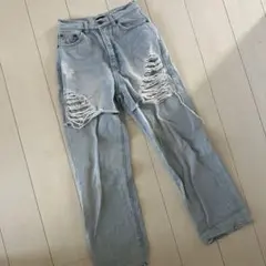 JEANASISダメージ加工 ライトブルー デニムパンツのサムネイル