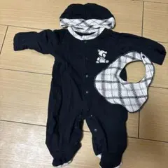 ベビー ロンパース 帽子 スタイ 3点セット 60cm 1-3M クマ チェック