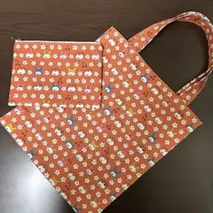 エコバッグ　フラットポーチセット　うさねこ　オレンジ　コットンこばやし　猫