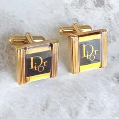 美品☆christian dior☆クリスチャンディオール☆カフス　ロゴ　金　黒のサムネイル
