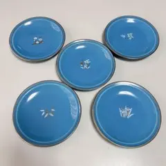 新品　たち吉　平皿　銘々皿　５枚　ブルー　花柄　金縁　小皿　プレートのサムネイル