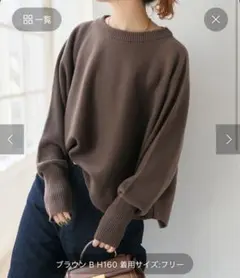 スピックアンドスパン　バルキーヤーンドルマンロングリブニット　ブラウン