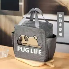 【ラスト１点】 ランチバッグ　保冷バッグ　パグ　犬雑貨　動物　グレーのサムネイル