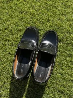 黒 合成皮革 ローファー 中ヒール