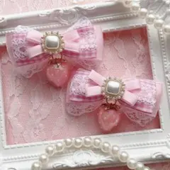 【いちごチャーム】ピンクギンガム×ビジューリボン♡ヘアクリップ 量産型 地雷系