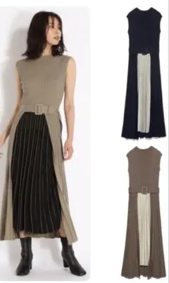 FRAY I.D フレイアイディー　リブニット　ロングワンピース　カーキ