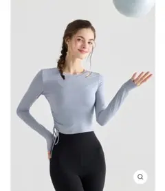 yomoment ライトブルー サイド ドローストリング　ヨガウェア　ピラティス