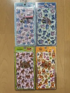 プチドロップステッカー スティッチ・バンビ・プー 4枚セット