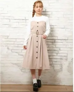 【イング】M　ドッキングワンピース　エレガント　ホワイト×ベージュ　ベルト無し